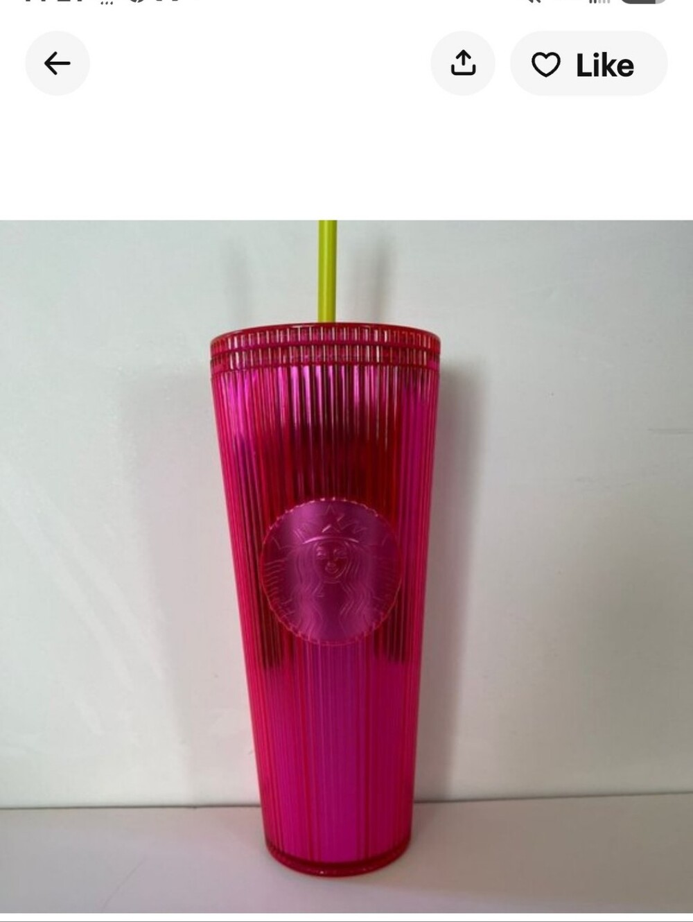 StarbucksHot Pink Ribbed Tumbler with Lime Straw
